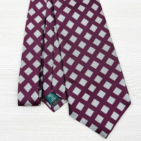 Lauren Ralph Lauren Maroon & Silver Diamond Pattern Neck Tie - Picture 2 of 7